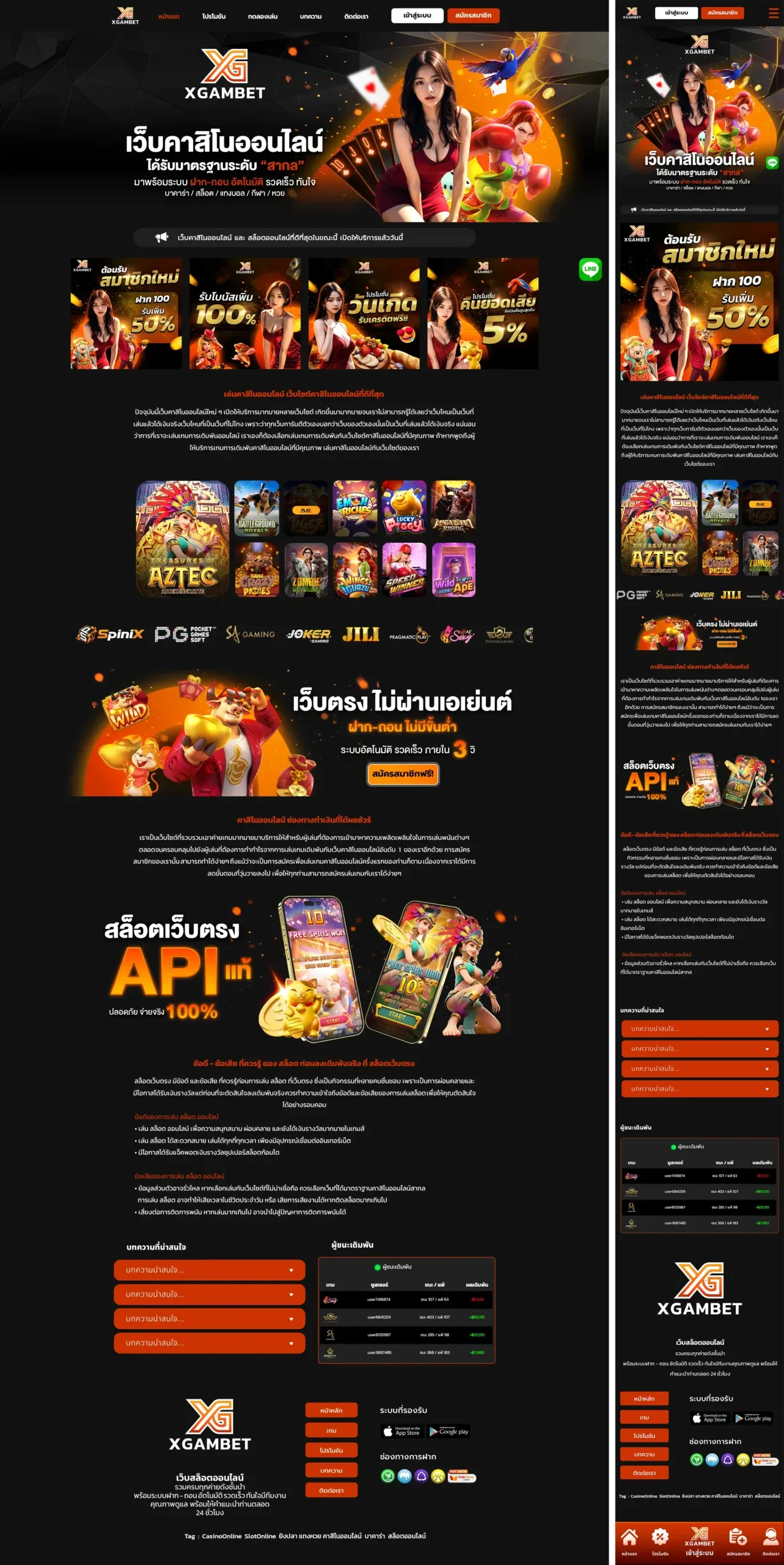 ตัวอย่างผลงานเว็บไซต์ XGAMBET Project 13